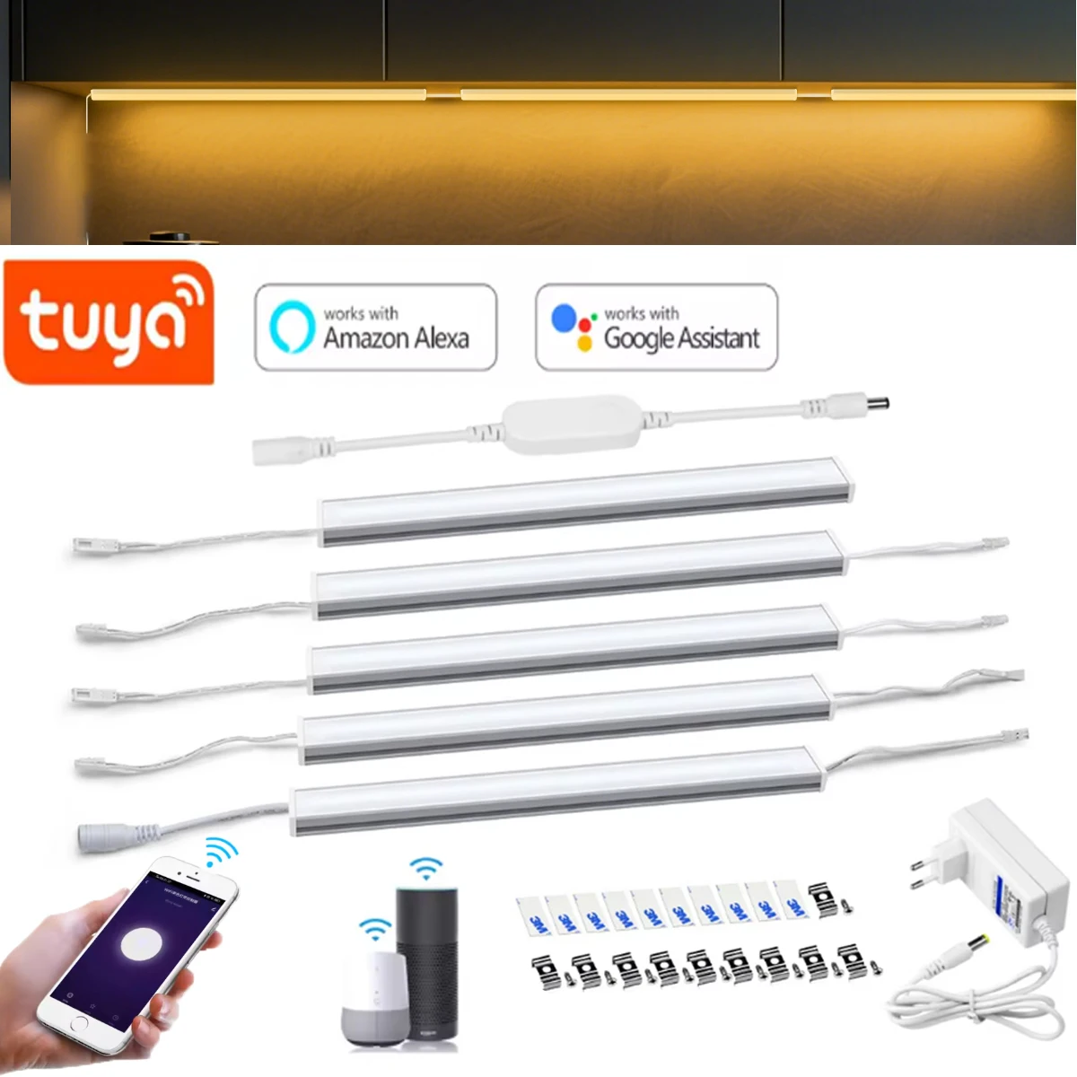 

Tuya Smart Kitchen Lights LED Under Cabinet Lamp WIFI Lights Bar for Wardrobe Closet Lighting work with Alexa and Google Home