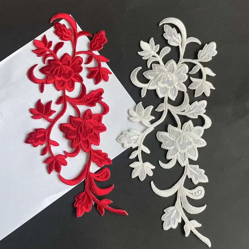 Floral Applique Patch Thermocollant Clothes Stickers,31*15CM Flower Vine Trim Fabric Embroidery Iron On Patches For Dress,Shirt