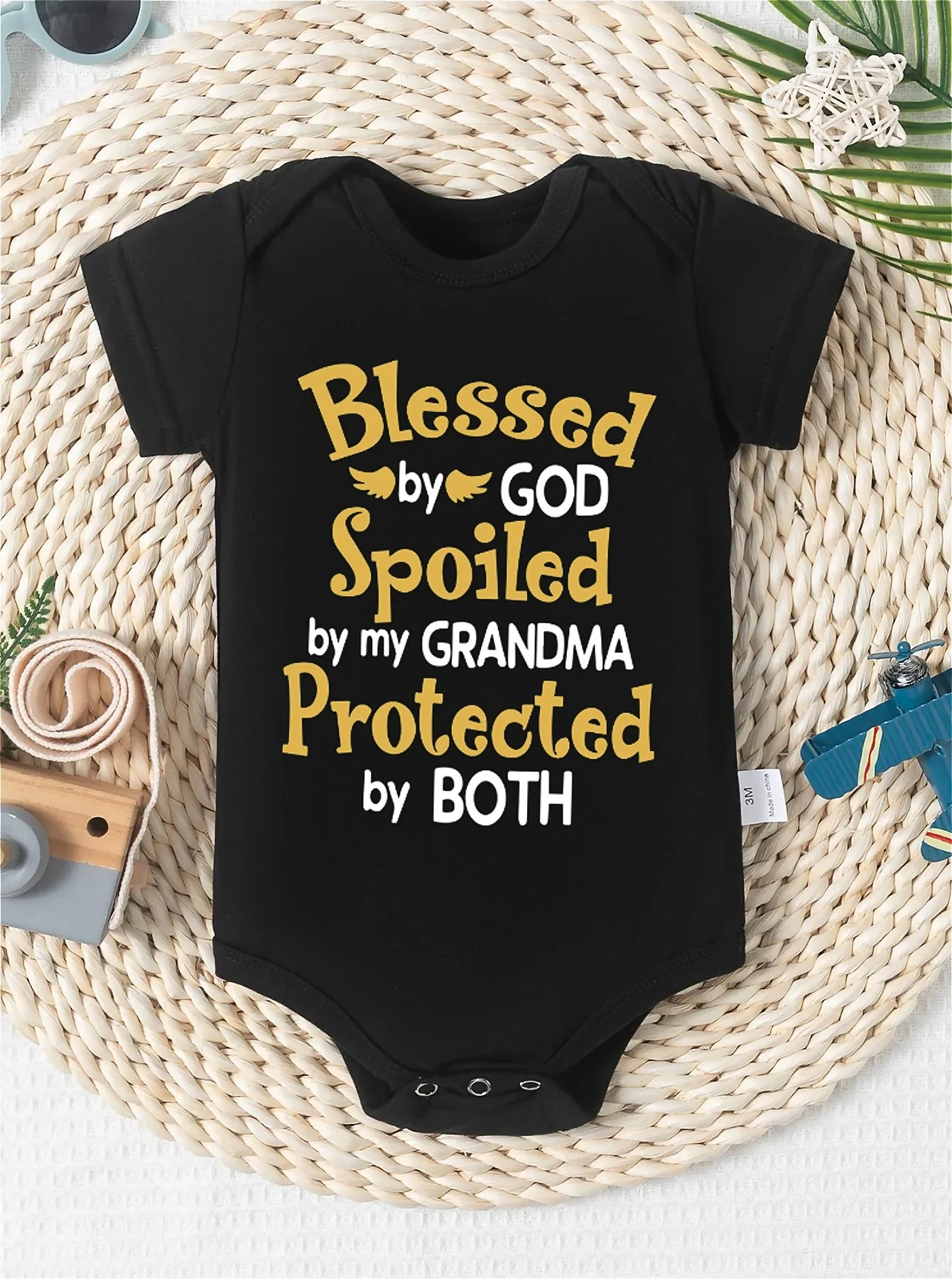 

Casual Summer Short Sleeve Baby Romper Onesie, MILKYSHIP, Polyester, Alphabet Print, Knit Fabric, with Applique for Newborn, for