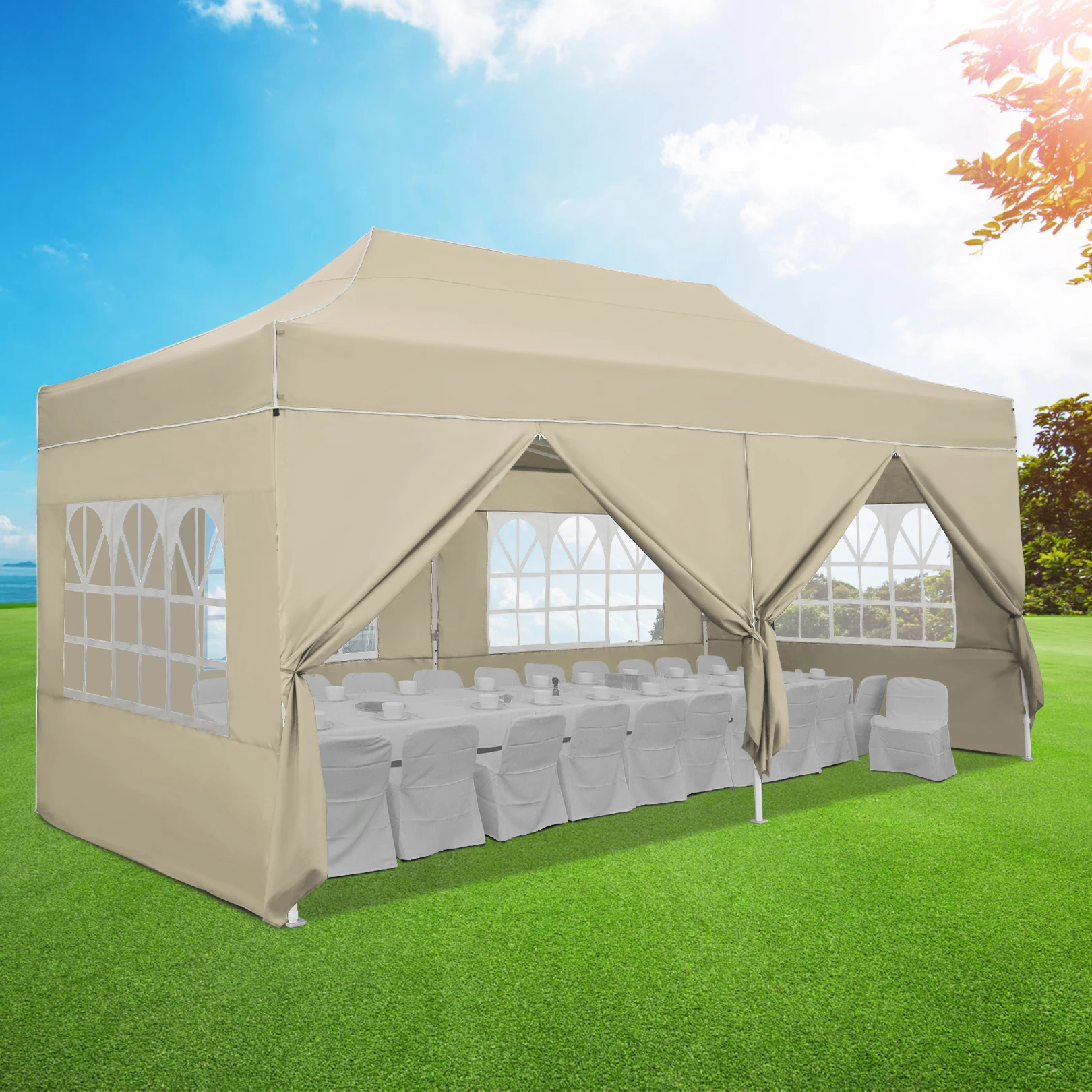 10x20 Heavy Duty Pop Up Canopy Tent with 4 Sidewalls, Commercial Outdoor Canopy Tents for Parties Event Wedding with Roller Bag