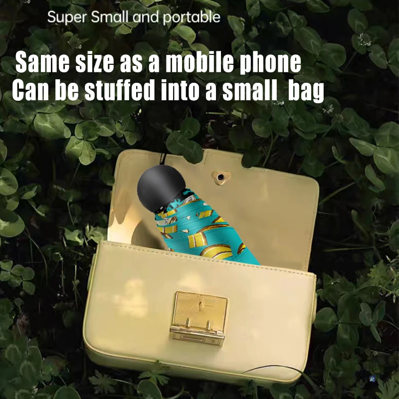 مظلة الموز الصغيرة القابلة للطي المدمجة المرنة وخفيفة الوزن ومحمولة على شكل زهرة وفاكهة وحماية من الأشعة فوق البنفسجية وجيب من الجلد للنساء