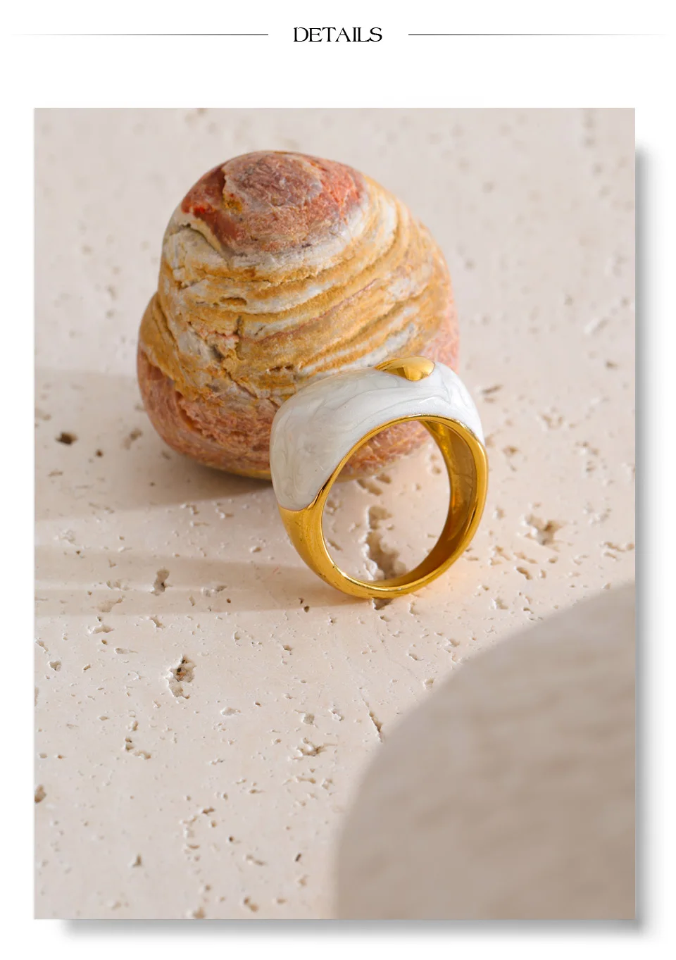 Yhpup Größe 6789 Neuheiten Weißer Emaille-Herz-Gussring Wasserdicht 18K Goldfarben PVD-beschichtet Stilvoller Schicker Schmuck – Detail 8