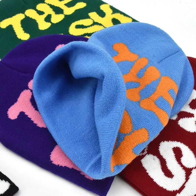 Brand Oohmy Knit Beanie Women Girls Knit Skull Cap, Y2K Beanie Hat, Funny Letters, Jacquard K-pop, Korean Style, Autumn, Spring