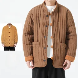 Winter Parka Coat Wear Both Sides Thicken Warm Cotton Jacket Men Vintage Solid Color Standing Collar Chinese Style Couple Jacket