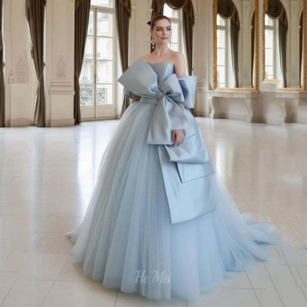 

Элегантные платья для выпускного вечера по индивидуальному заказу, вечернее платье из тюля без бретелек, вечернее бальное платье с бантом, классическое платье Vestido De Novia