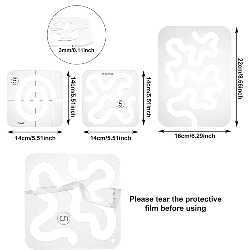 3 Type Quilting Template Free Motion Ruler Acrylic Quilting Template Transparent Frames Sewing Ruler for Domestic Sewing Machine