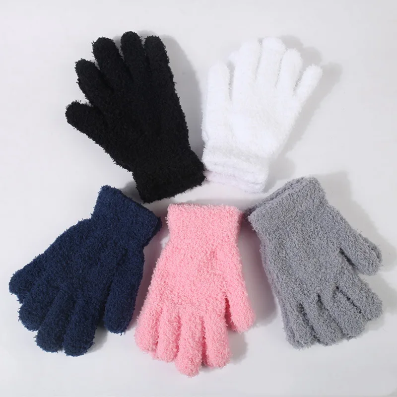 Women\'s Men Fleece Thicken Work Gloves Winter Keep Warm Plush Furry Full Finger Mittens Soft Elastic Casual Solid Cycling Gloves