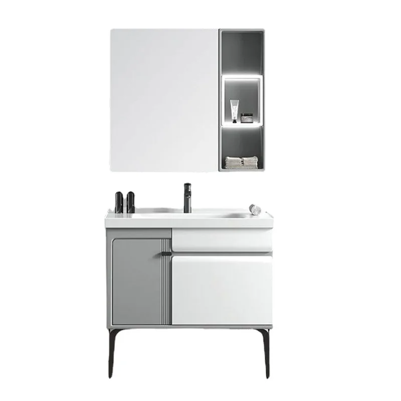 

Nordic floor-to-ceiling washbasin cabinet combination rock slab light luxury oak bathroom cabinet toilet washstand
