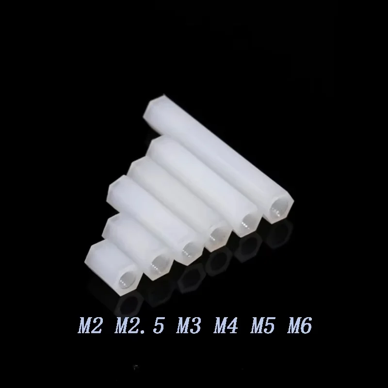 10-50pcs M2 M2.5 M3 M4 M5 M6 White Spacing Screws Hex Nylon Standoff Spacer Column Flat Head Double Pass Nylon column Screws