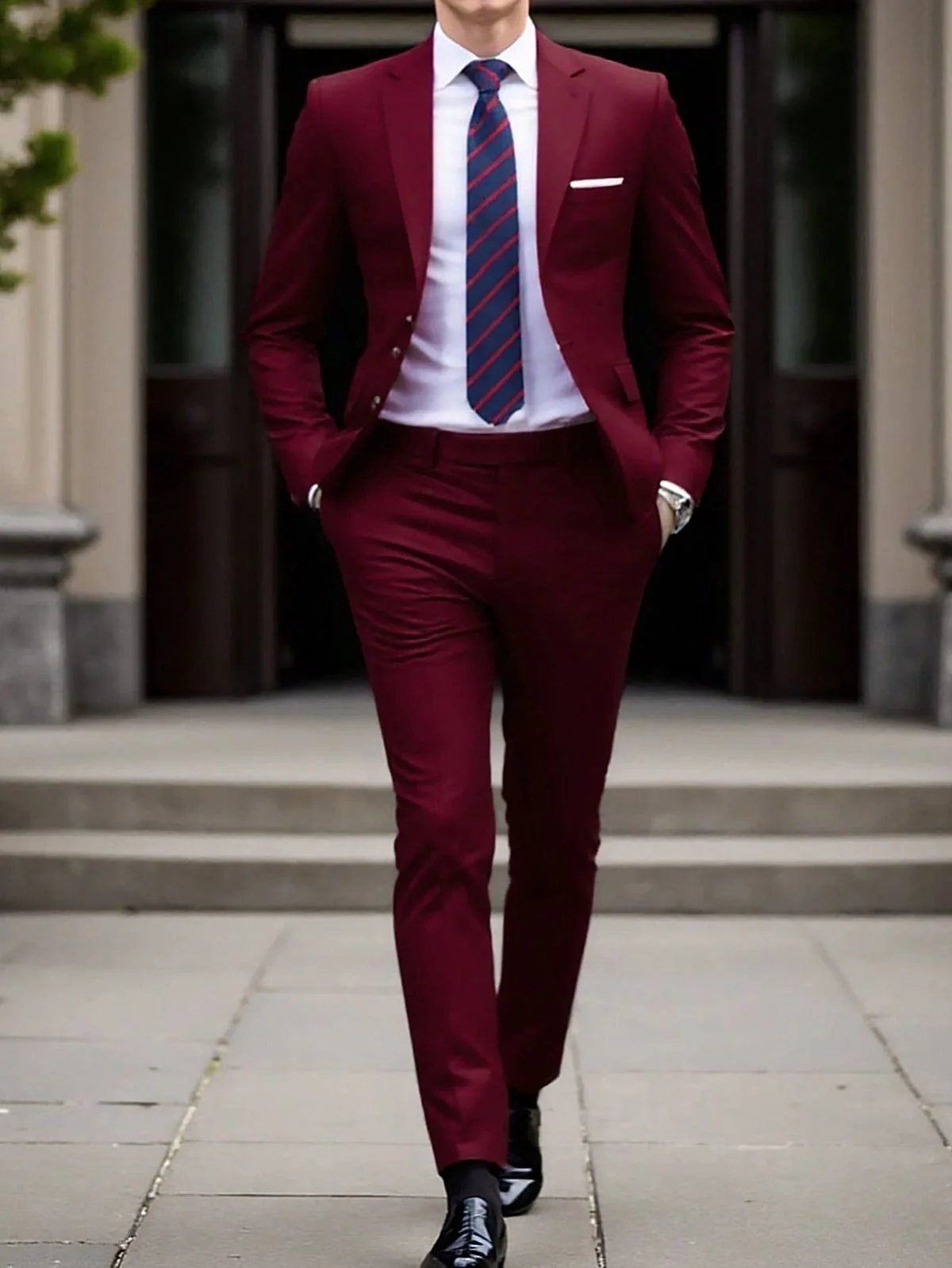 

Men's Suits 2 Pieces Elegant Suit Set For Men Gentleman Solid Two Button Slim Fit Single Breasted Business