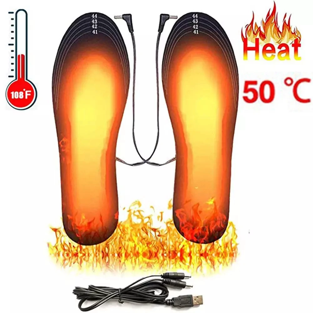 

2 Pairs USB Heated Shoe Insoles Feet Warm Sock Pad Mat Electrically Heating Insoles Washable Warm Thermal Insoles Unisex