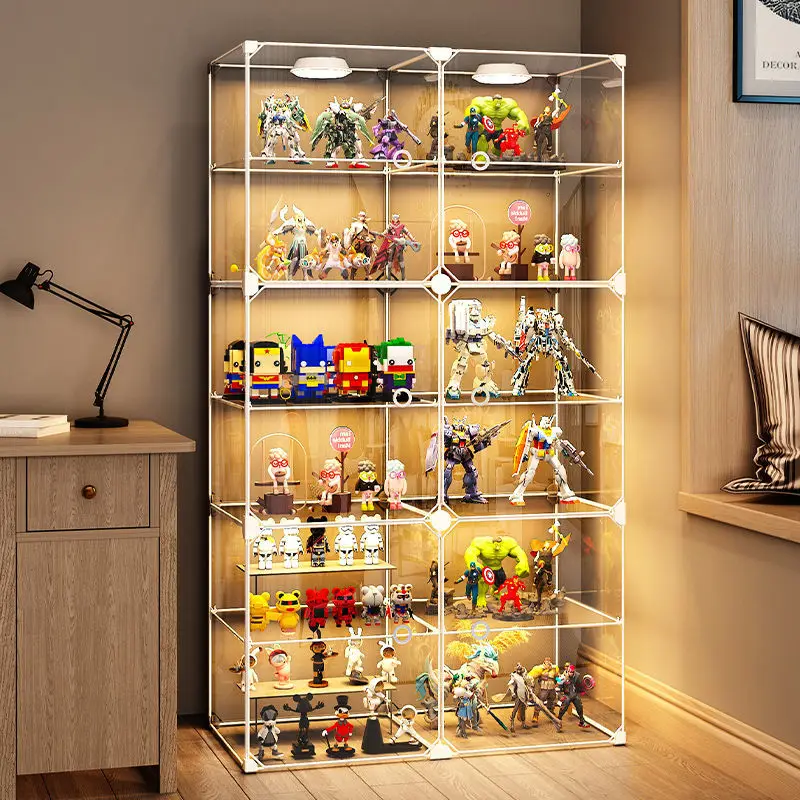 

Customized. Hand-Made Display Cabinet with Light Building Blocks Transparent Storage Box Household Toy Decoration Dustproof