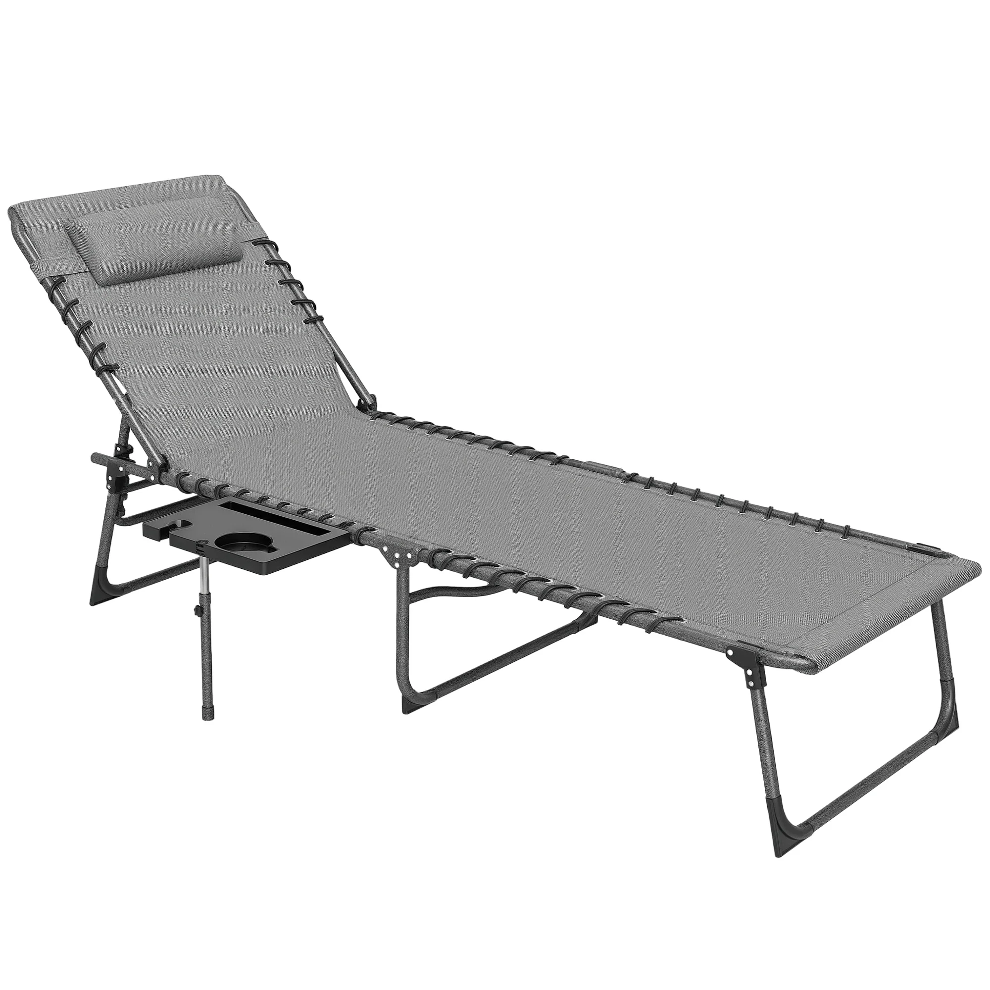 Outsunny Folding Chaise Lounge Tanning Chair W/ Adjustable Back, Gray