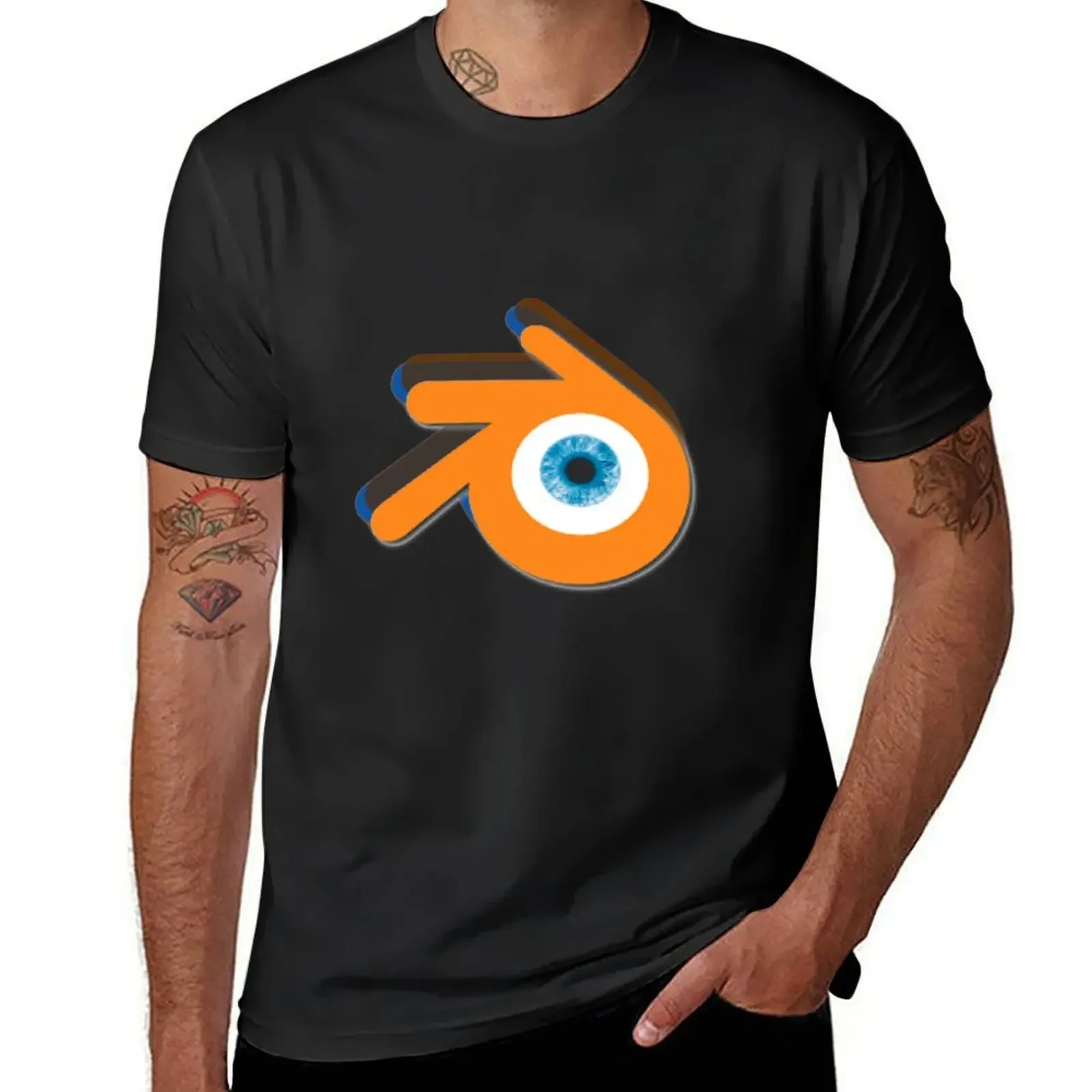 

Orange eye with blue eyeball (Blender Logo) T-Shirt blue archive anime oversizeds Men's cotton t-shirt