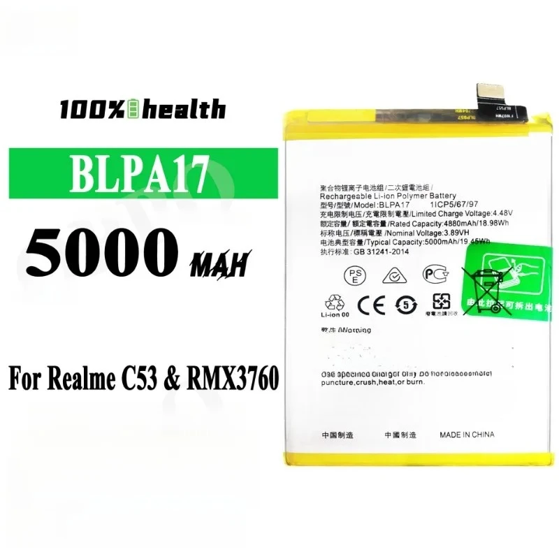 BLPA17 3.89V 5000mAh Mobile Phone Battery For OPPO Realme C53 C67 NFC C67 4G C65 4G High Quality Rechargeable Battery