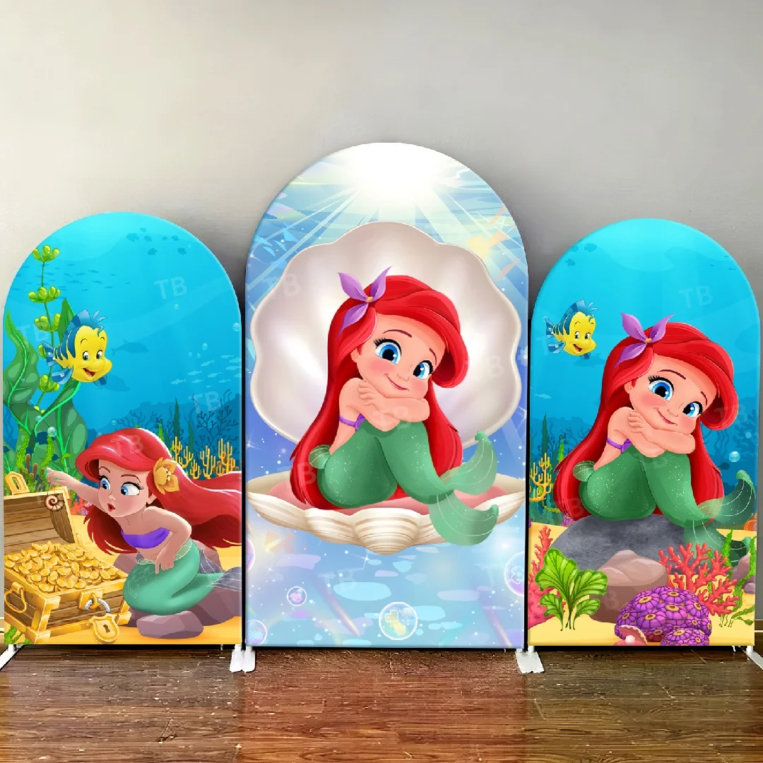 

TB The Little Mermaid Arch Backdrop Cover Princess Ariel for Baby Shower Girl Birthday Party Background Wall Decoration Supplies