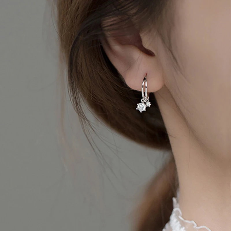 Pendientes de plata de ley 100% 925 para mujer, aretes con forma brillante, hebilla para la oreja, circonita ágil, joyería de moda para boda