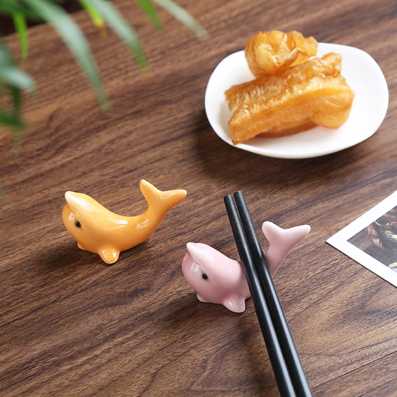 Cartoon Dolphin Creative Ceramic Chopstick Holder Crafts Whale Decoration Tableware Chosptick Rest Stand Dinnerware