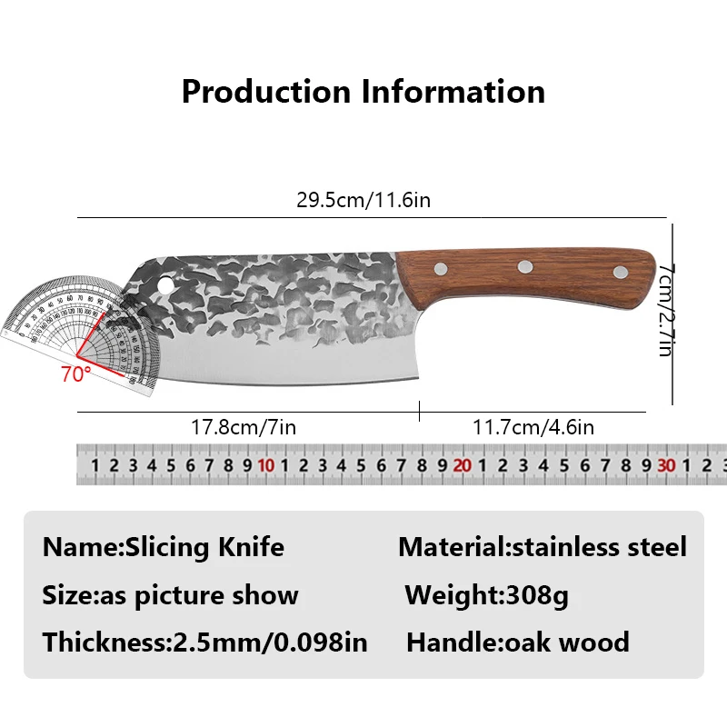 Stainless Steel Slicing Knife Forged Kitchen Cooking Chef Meat Cleaver Fish Vegetable Cutting Tools with Wood Handle