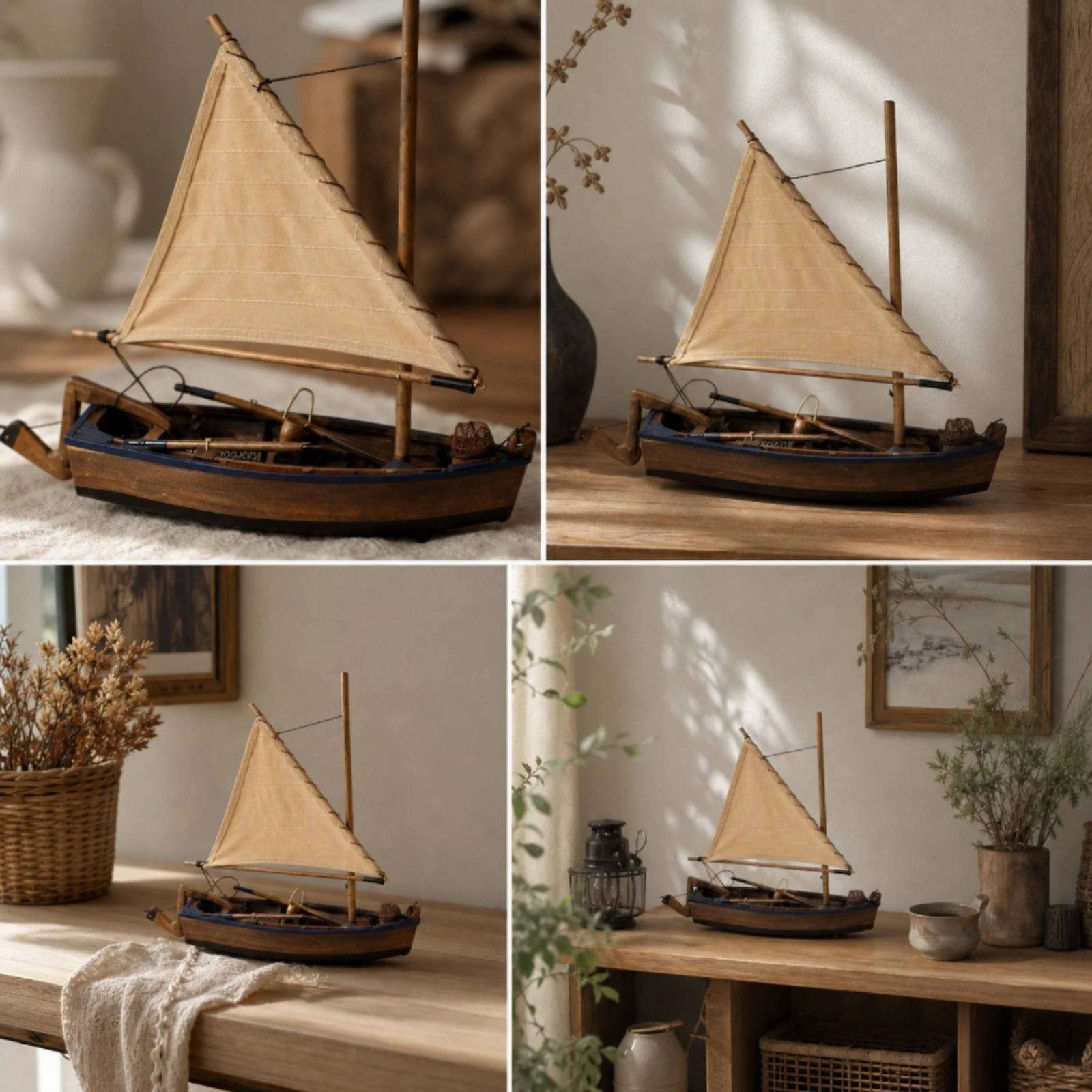 Model Sailboat with Cloth Sails Nautical Wooden Sailboat Sailing Boat Model Ocean-Themed Decoration Marine for Collectors, Desk - view 3