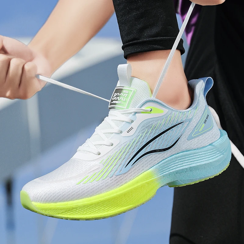 أحذية رياضية وترفيهية، أحذية رجالية، أحذية ماراثون كبيرة الحجم مبطنة بالهواء، مطاط منسوج لجميع المواسم، مقاومة للاهتراء، مضادة #5