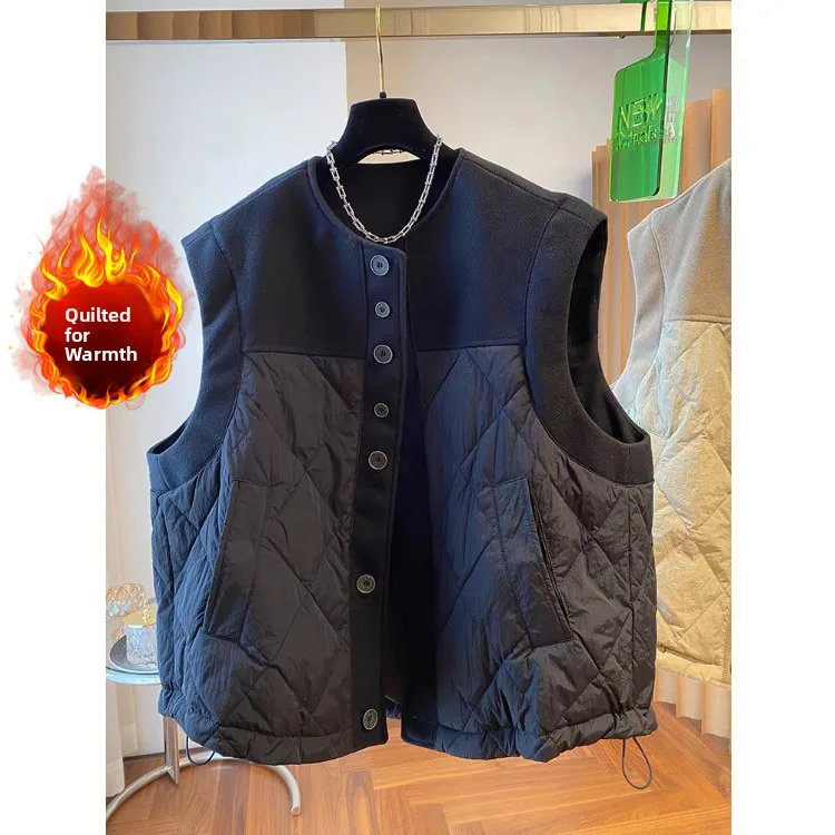 

Женский зимний шерстяной лоскутный хлопковый жилет с бриллиантами, большой размер, круглая пуговица, повседневная подушечка Faion