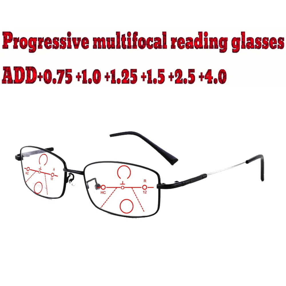 Alloy Frame Ultralight Progressive Multifocal Reading Glasses for Business Men Genlemen+1.0 +1.5 +1.75 +2.0 +2.5 +3 +3.5 +4