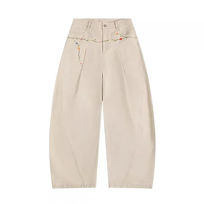 Damskie jeansy baggy z haftem w stylu vintage Y2k na jesień 2025, spodnie dżinsowe Harajuku z lat 90., estetyczne spodnie z lat 2000, odzież oversize.