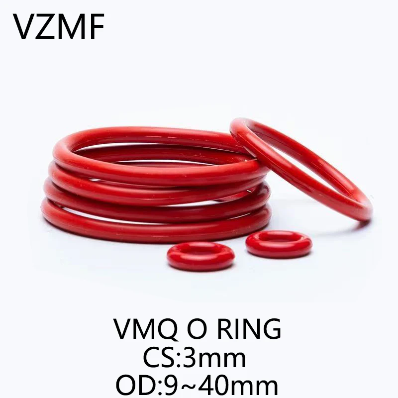 

VMQ Red Silicone O-Ring OD 9~40mm Thickness CS 3mm Sealing Ring Waterproof & Insulated Gasket Washer