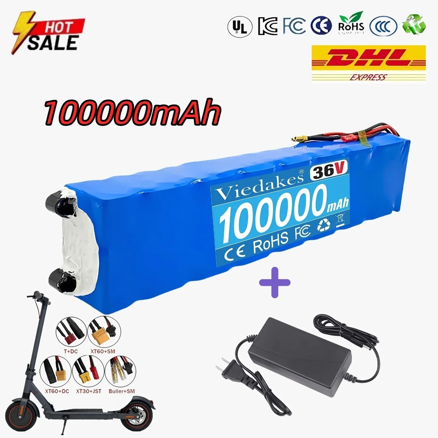 18650 Lithium Battery 10S3P 36V 100A Rechargeable Pack Built-in BMS with Charger for M365 Electric Scooter OverchargeProtection