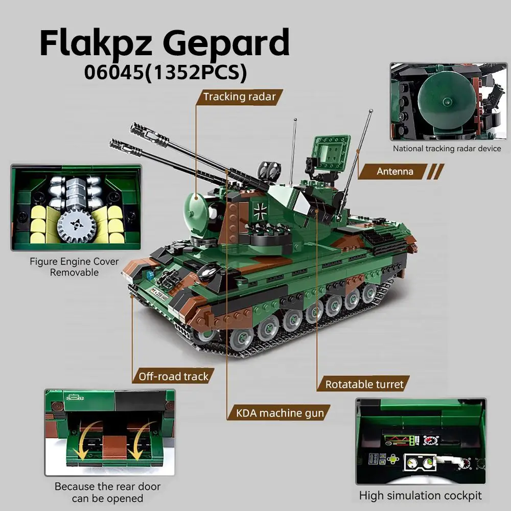 1:30scale Modern Military Tank Building Blocks WW2 German Armored Weapon Model Brick Leopard-2A6 Heavy Tank Assemble Bricks Toy