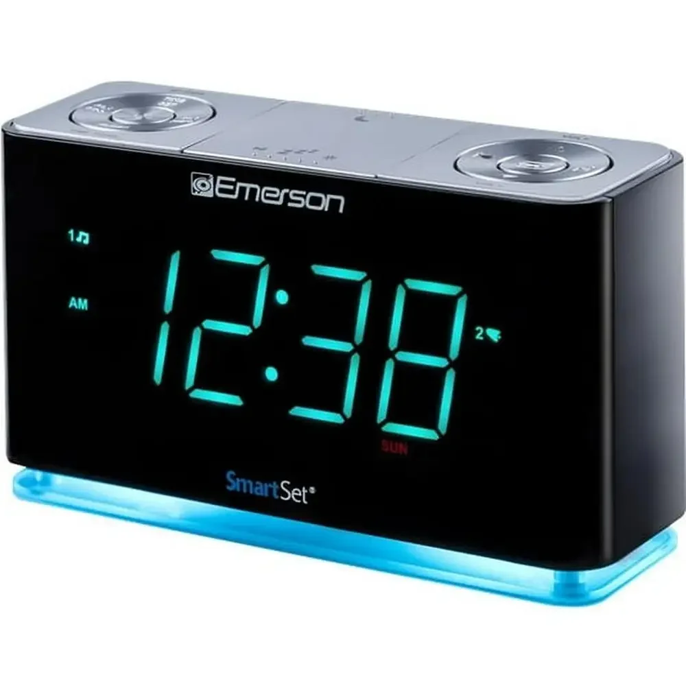 

SmartSet Dual Alarm Clock Radio Bluetooth Speaker USB Charging Night Light LED Display Digital Tuning FM Radio Battery Backup