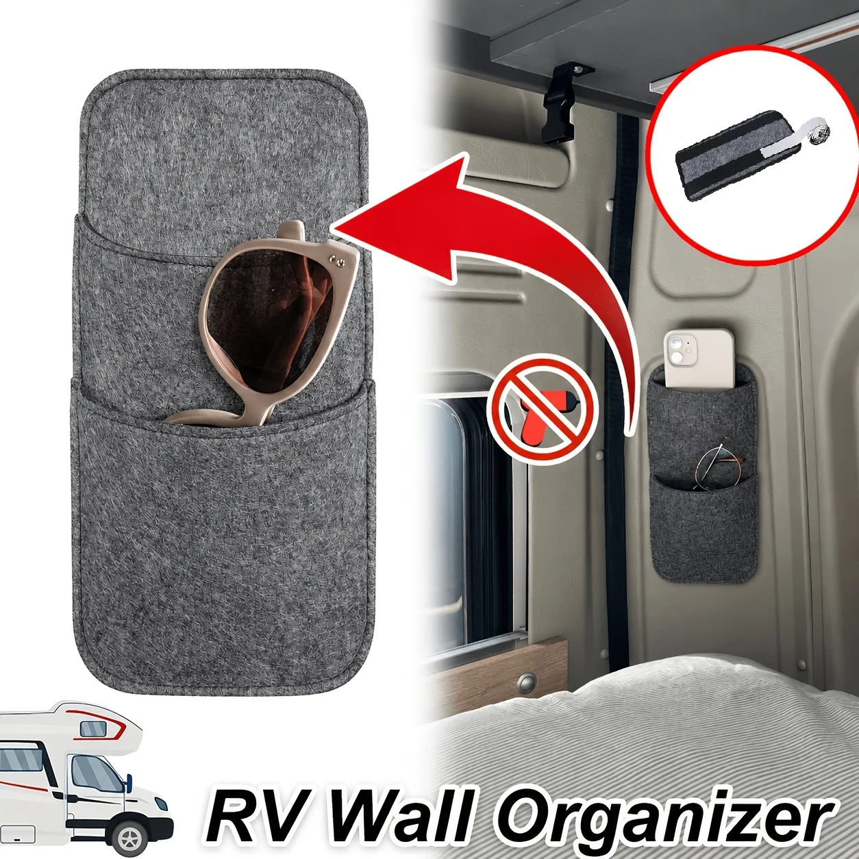 Phone Accessories Store - RV Vilt Wandmontage Opbergzakken Zonder Boren