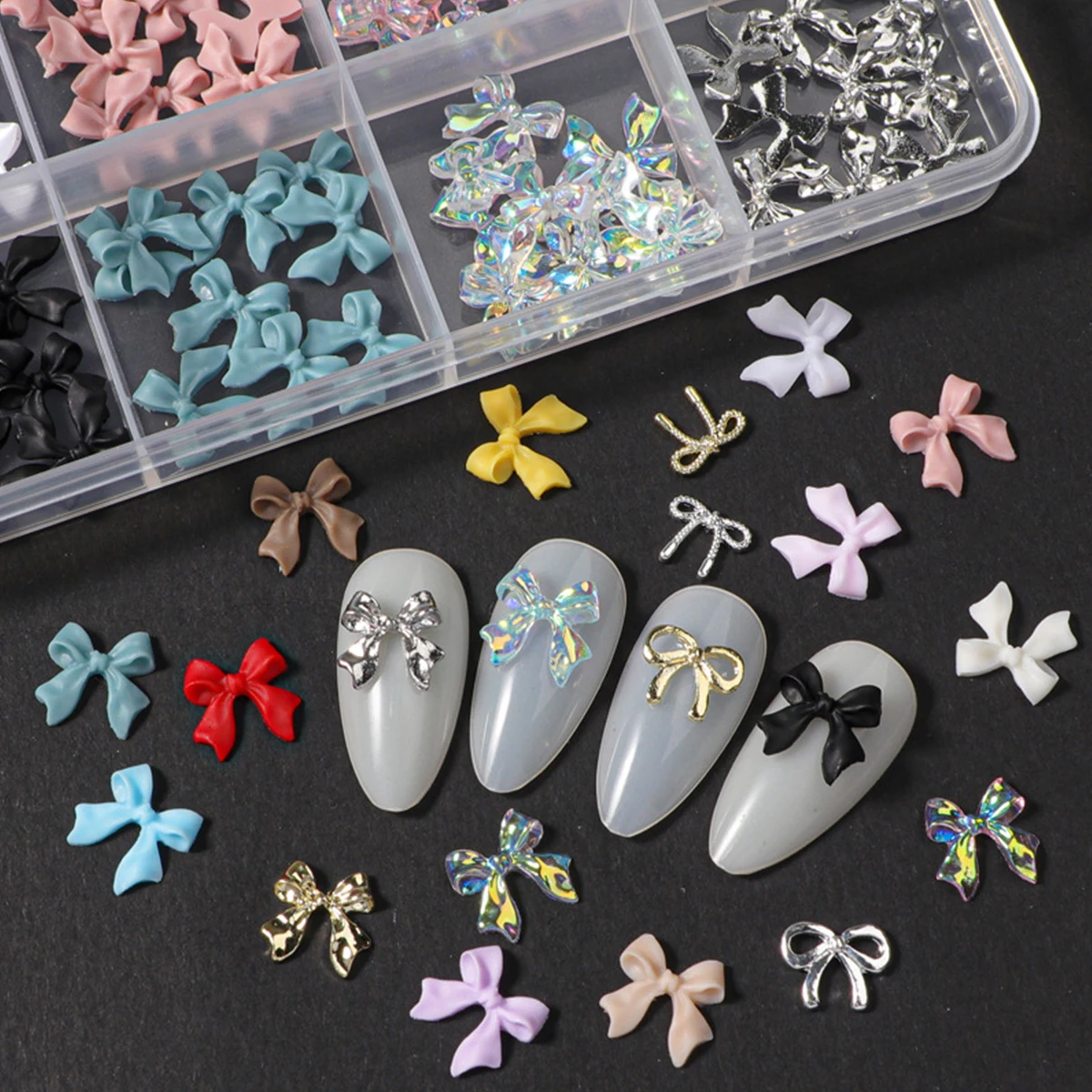 24 شبكة من ملحقات فن الأظافر، قوس متعدد الألوان من سبائك الراتنج، غاسل متعدد الألوان بلون سادة متعدد الاستخدامات، ديكور أظافر يمكن ارتداؤه بنفسك #2