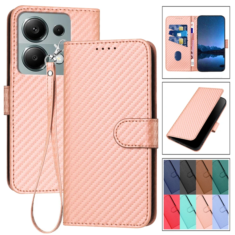 

Чехол-книжка из углеродного волокна для телефона Xiaomi Poco C61 C65 M6 Pro 4G X6 Pro PocoX6 5G PocoC61, цветной кожаный чехол-бумажник с защитой от кражи