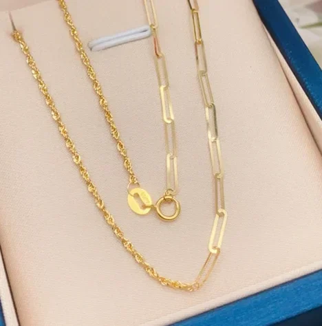 18k gold chain necklaces rolling chain au750 jewelry fine gold AB necklaces