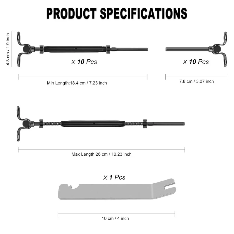 1/8" Cable Railing Hardware, Adjustable Crimp Switch Turnbuckle Tensioner and End Fittings, Wood Post Cable Railing Kit