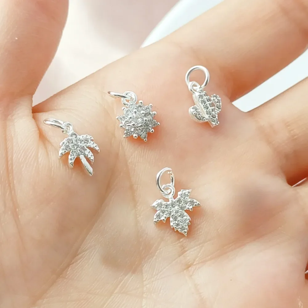 

Copper Plated with Thick Silver and Set with Zircon Plant Series Cactus, Maple Leaf and Sunflower Pendant, Handcrafted Pendant