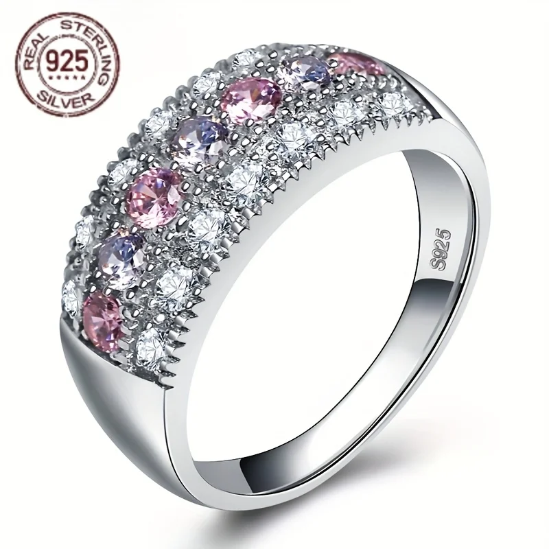 

Обручальное кольцо с розовым кристаллом и серебром 925 пробы, кольца с камнем AAA CZ для женщин, ювелирные изделия с цирконом для вечеринки, подарок anillos mujer