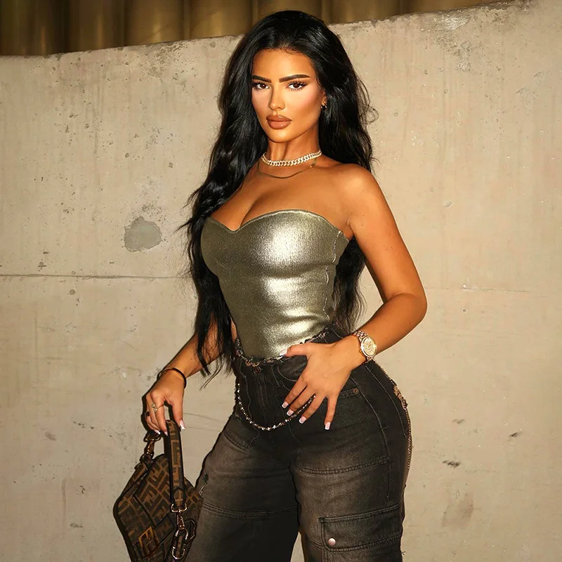 

Strapless Backless Sexy Y2K Crop Top Corset Party Club Outfits for Women Tube Vest Autumn Winter Sleeveless Skinny Bustier Tops