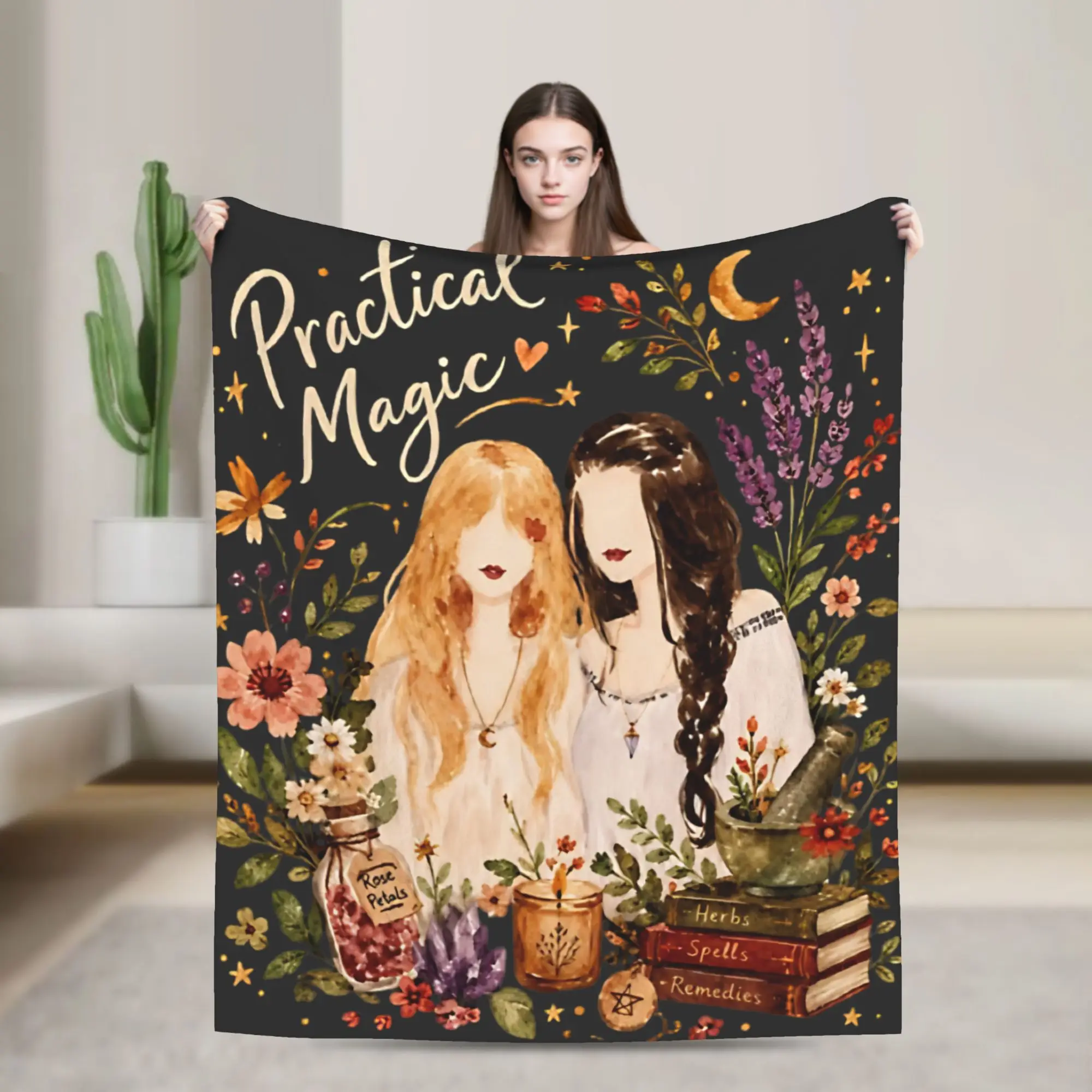 Practical Magic Witchcraft Witches Spellbook Herbalism Blanket Flannel  Cozy Soft Throw Blankets for Bedding Bedspreads