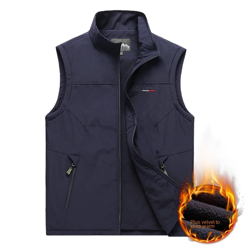 Cross border plus velvet workwear vest winter photography fishing outdoor vest multi-functional jacket work clothes made of thre