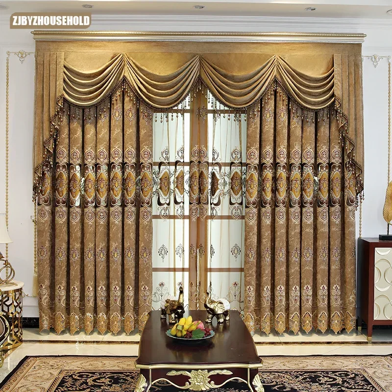 

Customized European Style Hollowed Out Water Soluble Embroidery Luxurious Curtains for Living Dining Room Bedroom Villa Chenille