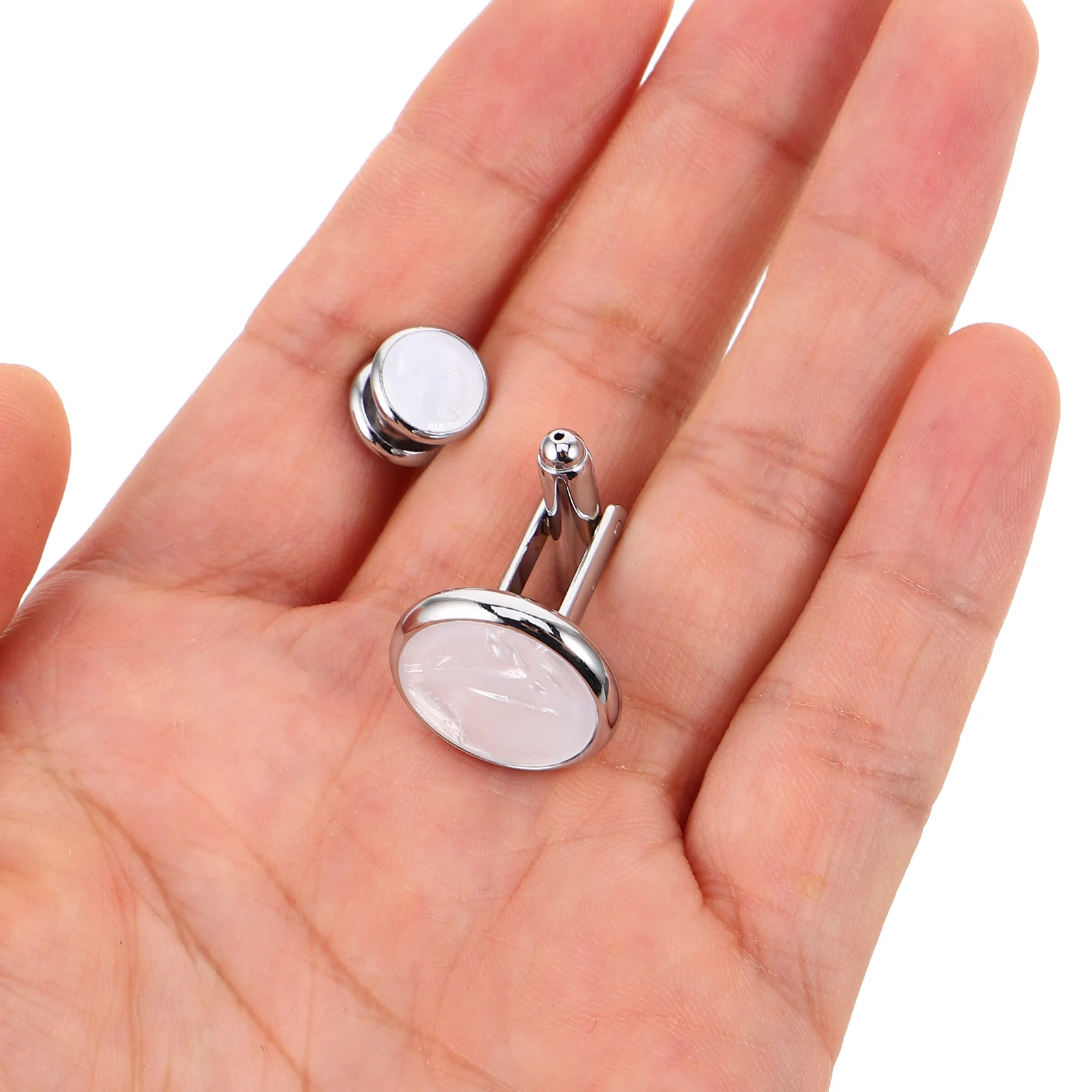 

1Set Dress Shirt Studs and Cufflinks Men French Cuff Shirt Accessories Round Shell Design Formal Wear Suit Accessories for Groom