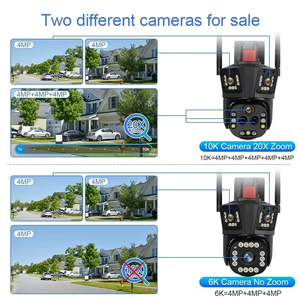 Outdoor Wifi IP Camera 10K UHD-20X Optical Zoom Waterproof AI Automatic Tracking HD PTZ Five-lens Three-screen Surveillance CCTV