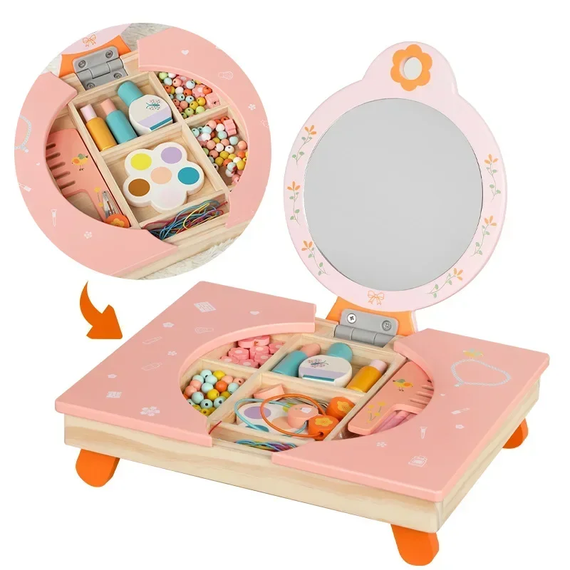 

Wooden Dresser Make Up Pretend Play Toys for Girls Beautiful Makeup Set Children Simulation Educational Toys Dressing Cosmetic