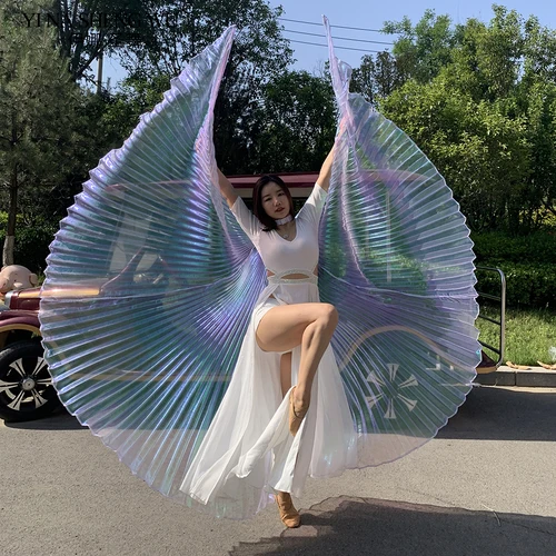 Accesorios de actuación de escenario iridiscentes transparentes, Baile Oriental, alas egipcias, danza del vientre, Isis, 360 grados