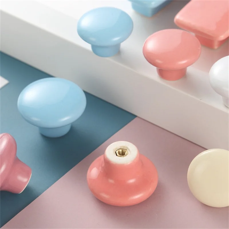 LCH Ceramic Morandi Pink Tiffany Blue Cartoon Round Knobs Drawer Handles for Kids/Children Cute Cabinet Pulls