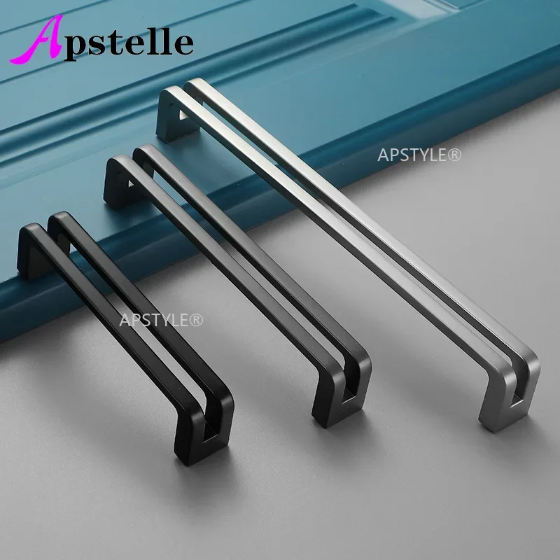 Apstelle Zinc Alloy Black GreyNickle Cabinet Drawer Pull Door Furniture Hardware Modern Square Cupboard Kitchen Knob Case Handle