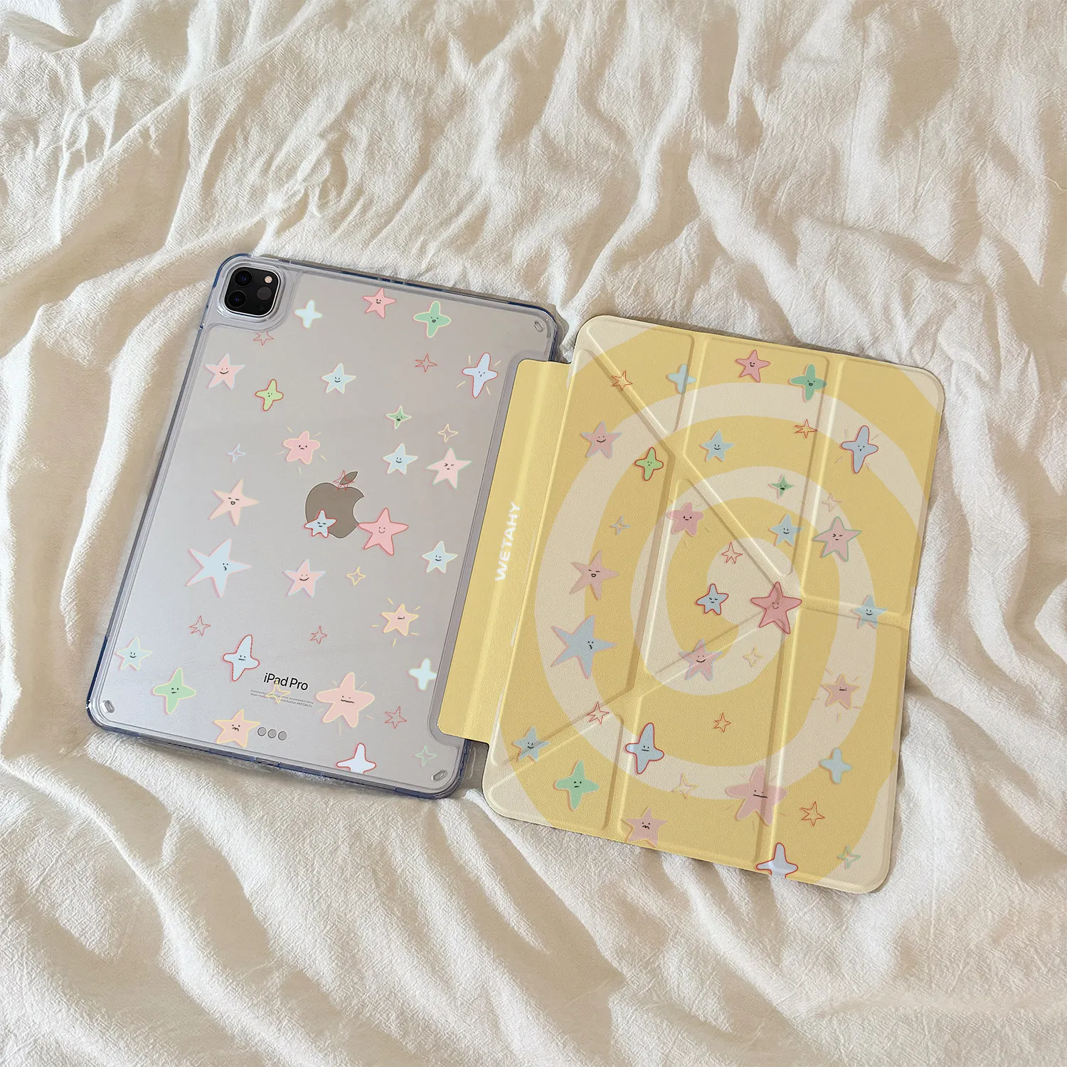 Ins Korean Cute Swirling Star Y2K Tablet Case For iPad Pro 13in 11th M5M4 12.9in A16 7/8/9/10th Air4/5/6/7 11in M2M3 Mini Cover
